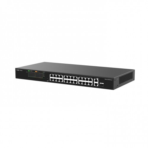 Ruijie Reyee RG-ES126FGS-LP 24-Port 10/100Mbps Unmanaged PoE/PoE+ Switch with 2 Gigabit Uplink Ports (1x Gigabit RJ45/SFP combo Port)