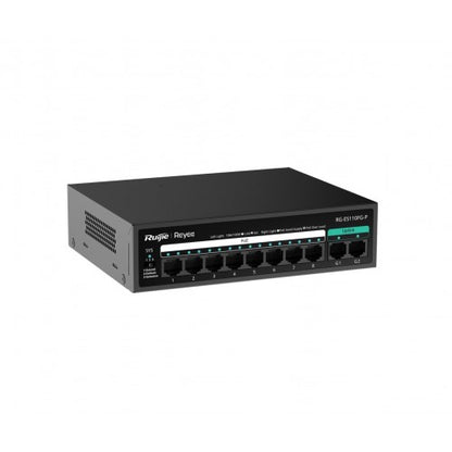 Ruijie Reyee RG-ES110FG-P 8-Port 10/100 Mbps Unmanaged PoE/PoE+ Switch with 2 Gigabit Uplink Ports