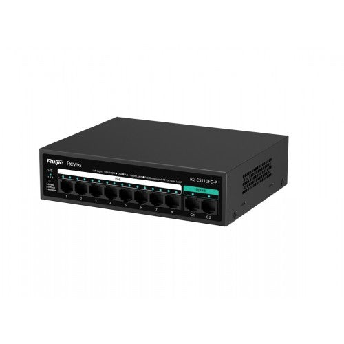 Ruijie Reyee RG-ES110FG-P 8-Port 10/100 Mbps Unmanaged PoE/PoE+ Switch with 2 Gigabit Uplink Ports