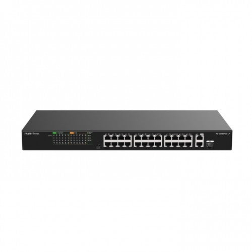Ruijie Reyee RG-ES126FGS-LP 24-Port 10/100Mbps Unmanaged PoE/PoE+ Switch with 2 Gigabit Uplink Ports (1x Gigabit RJ45/SFP combo Port)