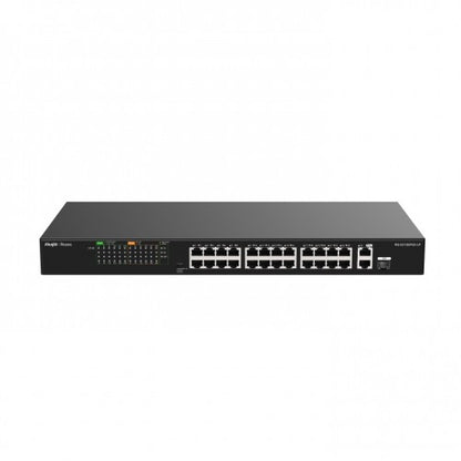 Ruijie Reyee RG-ES126FGS-LP 24-Port 10/100Mbps Unmanaged PoE/PoE+ Switch with 2 Gigabit Uplink Ports (1x Gigabit RJ45/SFP combo Port)