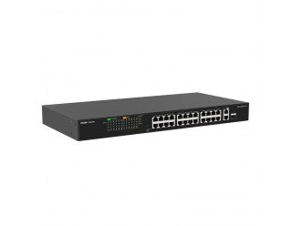 Ruijie Reyee RG-ES126FGS-LP 24-Port 10/100Mbps Unmanaged PoE/PoE+ Switch with 2 Gigabit Uplink Ports (1x Gigabit RJ45/SFP combo Port)